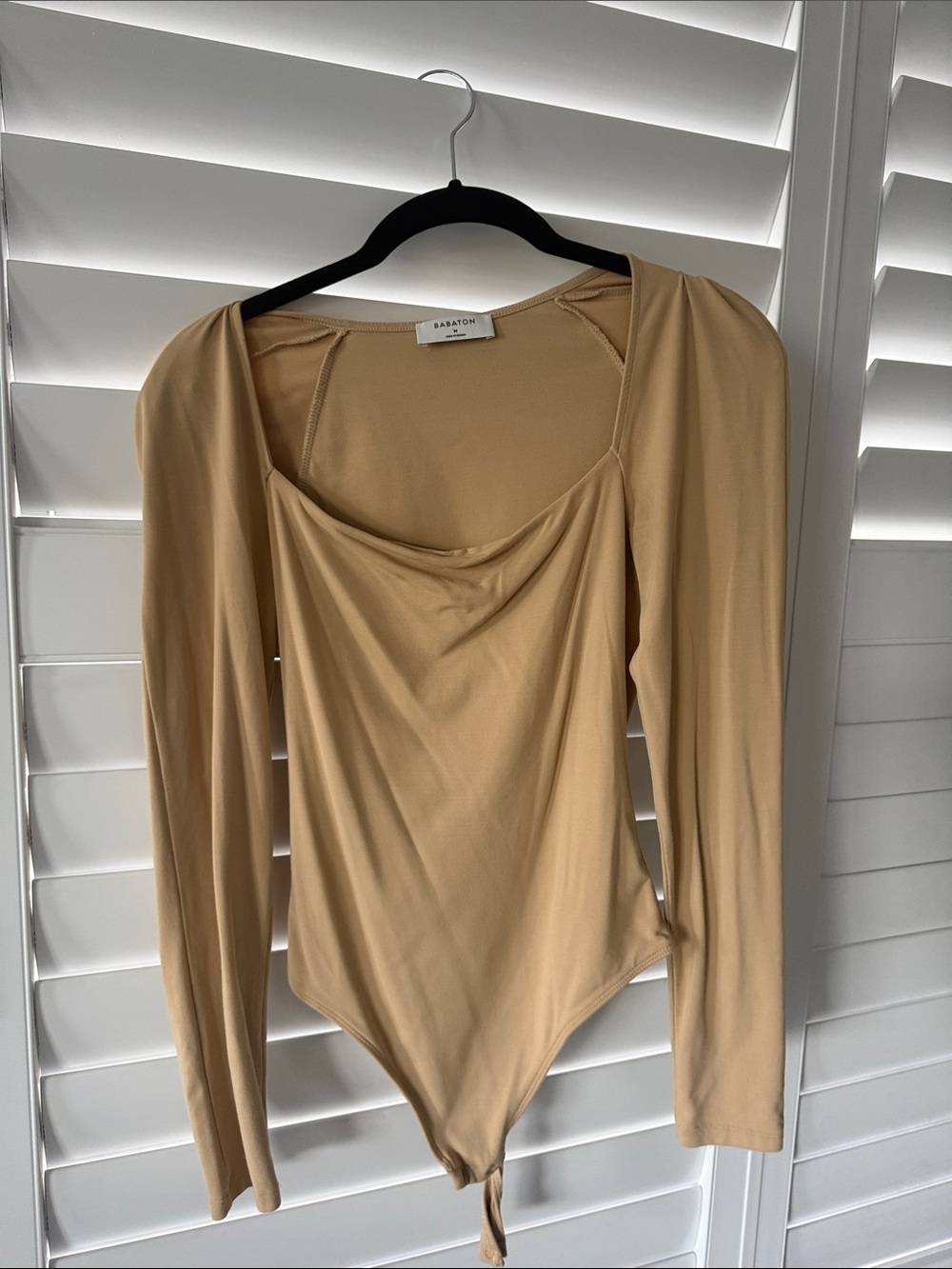 Babaton Beige Long-Sleeve Squareneck Bodysuit